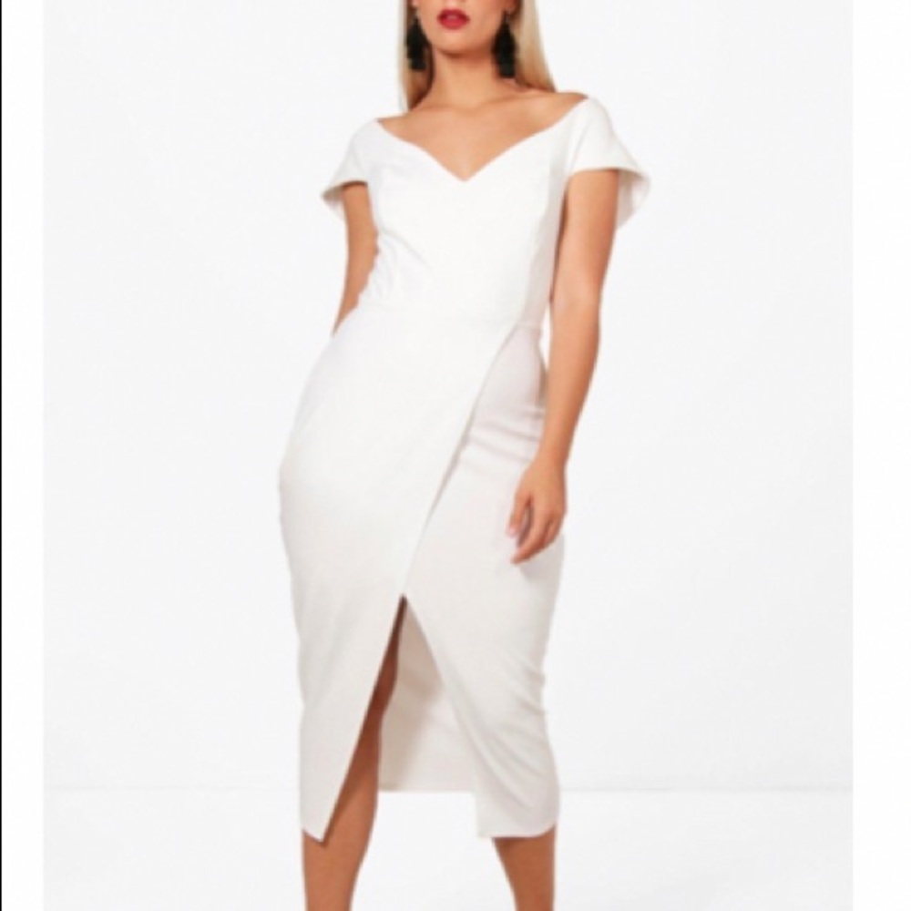 Plus Milly off the shoulder wrap midi dress
